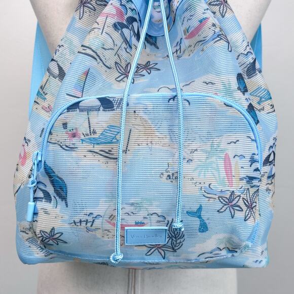 Vera Bradley Beach Treasures Mesh Drawstring Tropical Coastal Blue Back Pack NWT